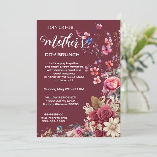  Ivoor Maroon Modern Typografie Moederdag Kaart (Staand voorkant)