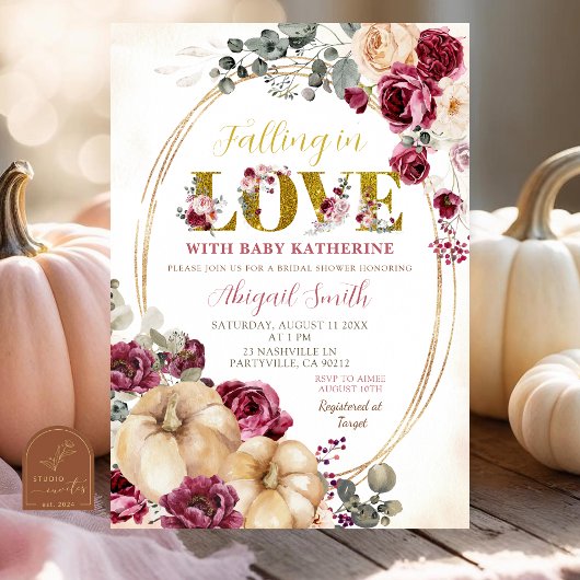 Ivoor Marsala Pompoen Baby Shower Kaart