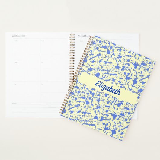 Ivoor met blauw waterverf splaatstontwerp planner (Display)