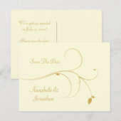 Ivoor met gouden wervels Save The Date Aankondigingskaart (Voorkant / Achterkant)