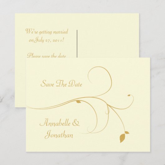 Ivoor met gouden wervels Save The Date Aankondigingskaart (Voorkant / Achterkant)