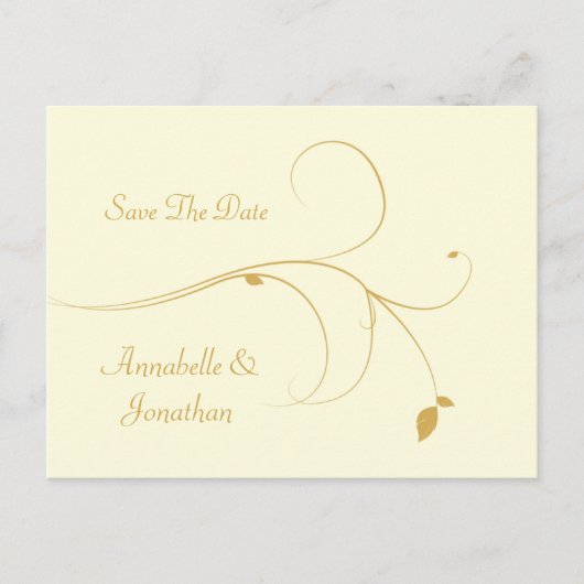 Ivoor met gouden wervels Save The Date Aankondigingskaart (Voorkant)