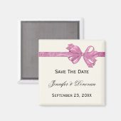 Ivoor met roze lintboog Save The Date Magnet (Voorkant / Achterkant)