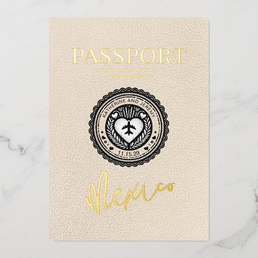 Ivoor Mexico Passport Bruiloft Folie Uitnodiging (Voorkant)