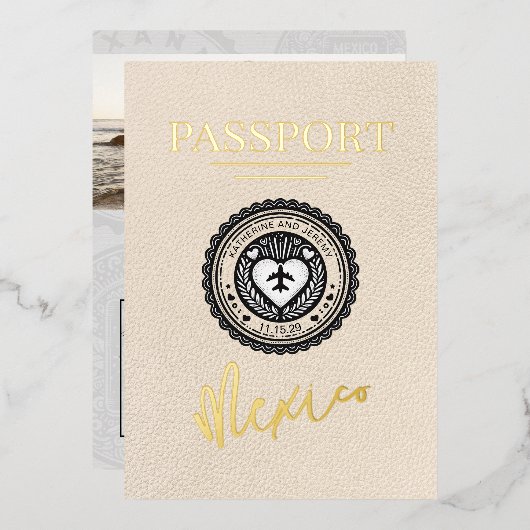 Ivoor Mexico Passport Bruiloft Folie Uitnodiging (Voorkant / Achterkant)