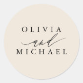 Ivoor Moderne Bruid en bruidegom Namen Bruiloft Ronde Sticker (Voorkant)