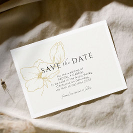 Ivoor | Moderne Gouden Bloemen Vlak Save The Date 