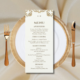 Ivoor Monogram Barok Christelijk Trouwmenu Menu