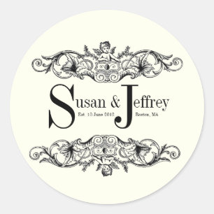 Ivoor Monogram Logo Namen Datum Bruiloft Label