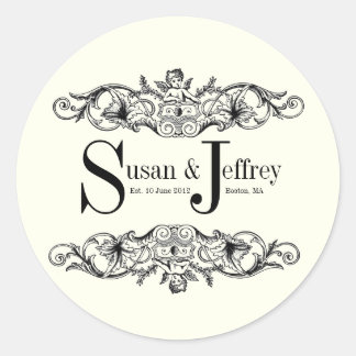 Ivoor Monogram Logo Namen Datum Bruiloft Label