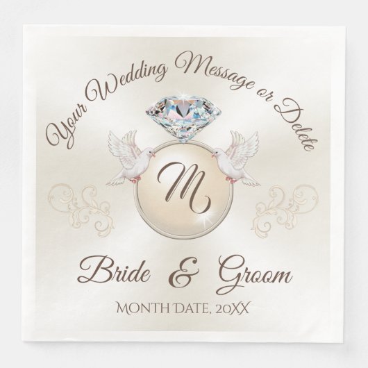 Ivoor Monogram Tafelkleden voor Bruiloften, Diaman Servet (Voorkant)