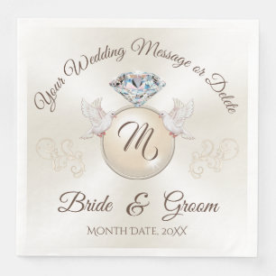 Ivoor Monogram Trouwservetten, Diamanten Ring Servet