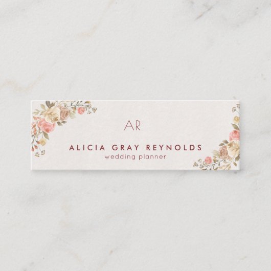 Ivoor Monogram Waterverf Bloemen Bruiloft Planner Mini Visitekaartje (Voorkant)