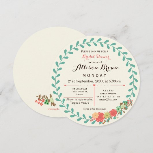 ivoor - munt koraal floraal vrijgezellenfeest nodi kaart (Voorkant / Achterkant)