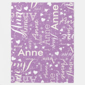 Ivoor Namen Schattigee Harten over Lavendel Magisc Fleece Deken (Voorkant)