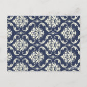 Ivoor Navy Damask Trouwtafel Nummer Briefkaart (Achterkant)