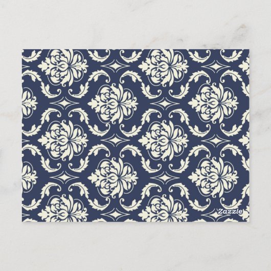 Ivoor Navy Damask Trouwtafel Nummer Briefkaart (Achterkant)