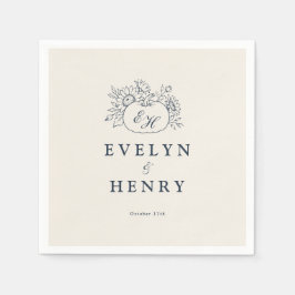 Ivoor Navy Monogram Bruiloft Servetten