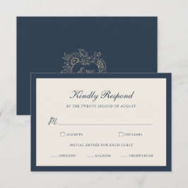 Ivoor Navy Monogram Huwelijks RSVP Kaart