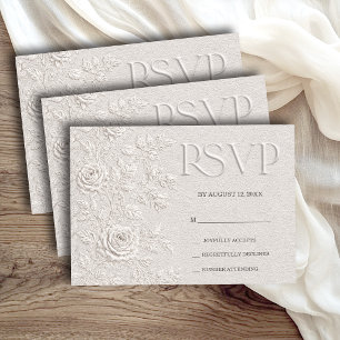 Ivoor nep blind geprägt roos bruiloft RSVP Kaartje