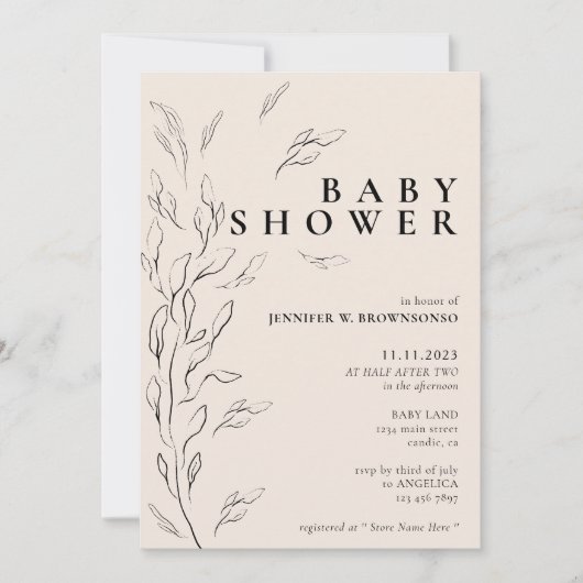 ivoor - neutraal minimaal floreel eenvoudig baby s kaart (Voorkant)