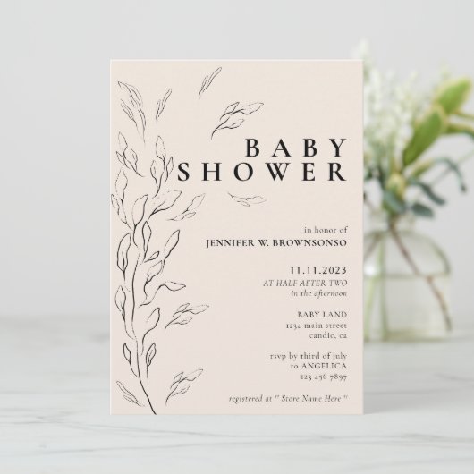 ivoor - neutraal minimaal floreel eenvoudig baby s kaart (Staand voorkant)