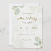 Ivoor olijf Groen en Goud Elegant Bloemen Bruiloft Kaart (Voorkant)