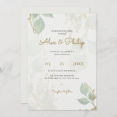 Ivoor olijf Groen en Goud Elegant Bloemen Bruiloft Kaart (Voorkant / Achterkant)