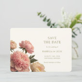 Ivoor & Olijfgroene Roos Save the Date Kaart (Staand voorkant)