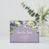 Ivoor & Paarse Hydrangea | Paarse Save the Date Briefkaart (Staand voorkant)