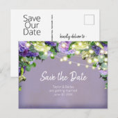 Ivoor & Paarse Hydrangea | Paarse Save the Date Briefkaart (Voorkant / Achterkant)