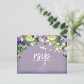Ivoor & Paarse Hydrangea's | Paarse RSVP Briefkaart (Staand voorkant)
