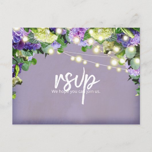 Ivoor & Paarse Hydrangea's | Paarse RSVP Briefkaart (Voorkant)