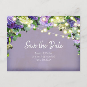 Ivoor & Paarse Hydrangea's   Paarse Save the Date Briefkaart