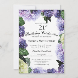 Ivoor & Paarse Hydrangea's | Witte 21e Verjaardag Kaart