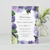Ivoor & Paarse Hydrangea's | Witte Quinceañera Kaart (Staand voorkant)