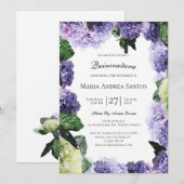 Ivoor & Paarse Hydrangea's | Witte Quinceañera Kaart (Voorkant / Achterkant)