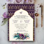Ivoor Paarse Peacock Anand Karaj Sikh Bruiloft Kaart<br><div class="desc">Verras uw gasten met deze traditionele Sikh bruiloft uitnodiging met een elegante pauw patroonachtergrond en prachtige waterverf met een moderne typografie. Voeg eenvoudig uw evenementgegevens toe aan deze gebruiksvriendelijke sjabloon om er een unieke uitnodiging van te maken.</div>