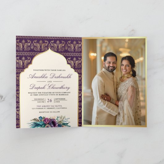 Ivoor Paarse Peacock Patroon Bloemen Indische brui (Binnen)