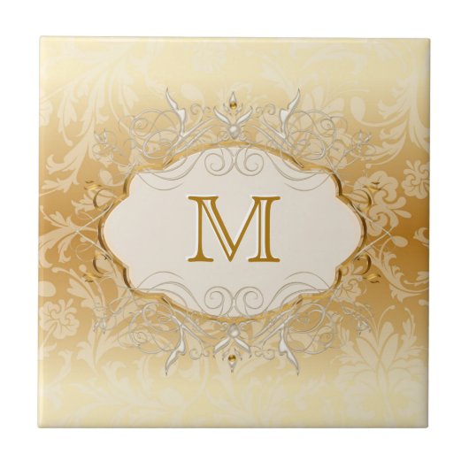 Ivoor Parel en Goud Monogram Tegeltje (Voorkant)