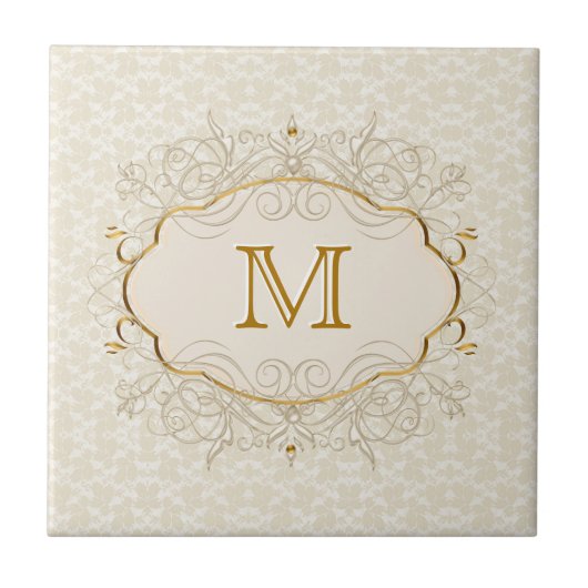 Ivoor Parel en Goud Monogram Tegeltje (Voorkant)