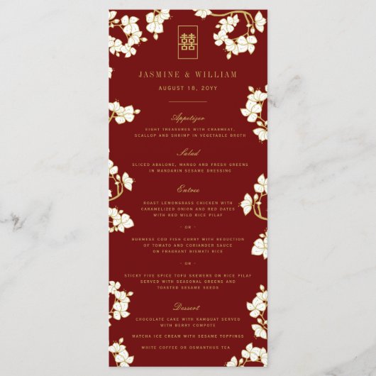 Ivoor Peach/Pramenbloesem Dubbel Geluk Huwelijk Menu (Voorkant)