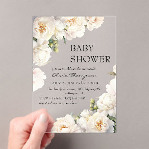 Ivoor Pioen Neutrale Baby Shower Acryl Uitnodigingen
