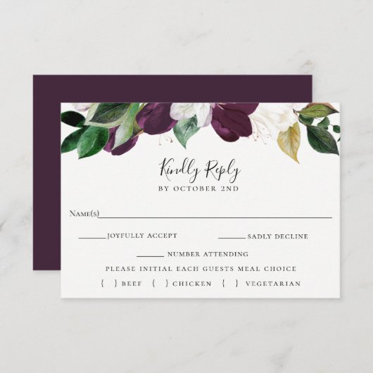 Ivoor Pruim Bloemen Bruiloft RSVP Maaltijd Keuze K (Voorkant / Achterkant)