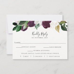 Ivoor Pruim Bloemen Bruiloft RSVP Maaltijd Keuze K Kaartje