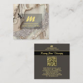 *~* Ivoor QR Agaat Mauve Goud Glitter Initiaal AP6 Vierkante Visitekaartje (Voorkant / Achterkant)