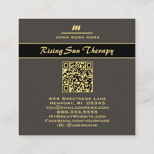 *~* Ivoor QR Agaat Mauve Goud Glitter Initiaal AP6 Vierkante Visitekaartje (Achterkant)