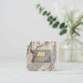 *~* Ivoor QR Agaat Mauve Goud Glitter Initiaal AP6 Vierkante Visitekaartje (Staand voorkant)