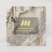 *~* Ivoor QR Agaat Mauve Goud Glitter Initiaal AP6 Vierkante Visitekaartje (Voorkant)