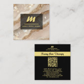 *~* Ivoor QR Agaat Zwart Goud Glitter Initiaal AP6 Vierkante Visitekaartje (Voorkant / Achterkant)